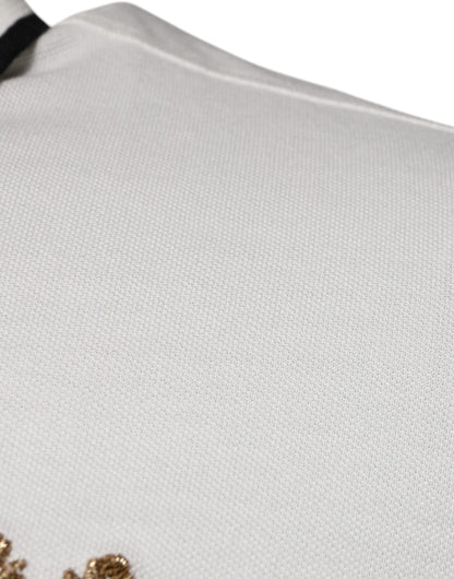 تيشيرت بولو قطني بياقة وأكمام من دولتشي آند غابانا باللون الأبيض الفاتح