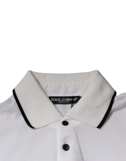 Dolce &amp; Gabbana – Poloshirt aus Baumwolle mit Kragen und Krone in Off-White