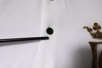 Dolce &amp; Gabbana – Poloshirt aus Baumwolle mit Kragen und Krone in Off-White