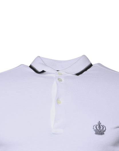 Dolce &amp; Gabbana – Weißes Poloshirt aus Baumwolle mit Kronenkragen