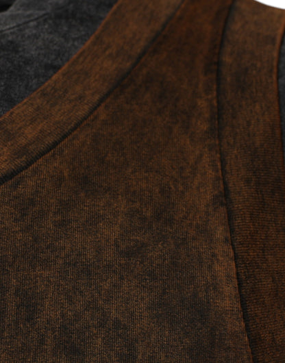 Dolce &amp; Gabbana – Ärmelloses T-Shirt aus brauner Baumwolle mit Rundhalsausschnitt