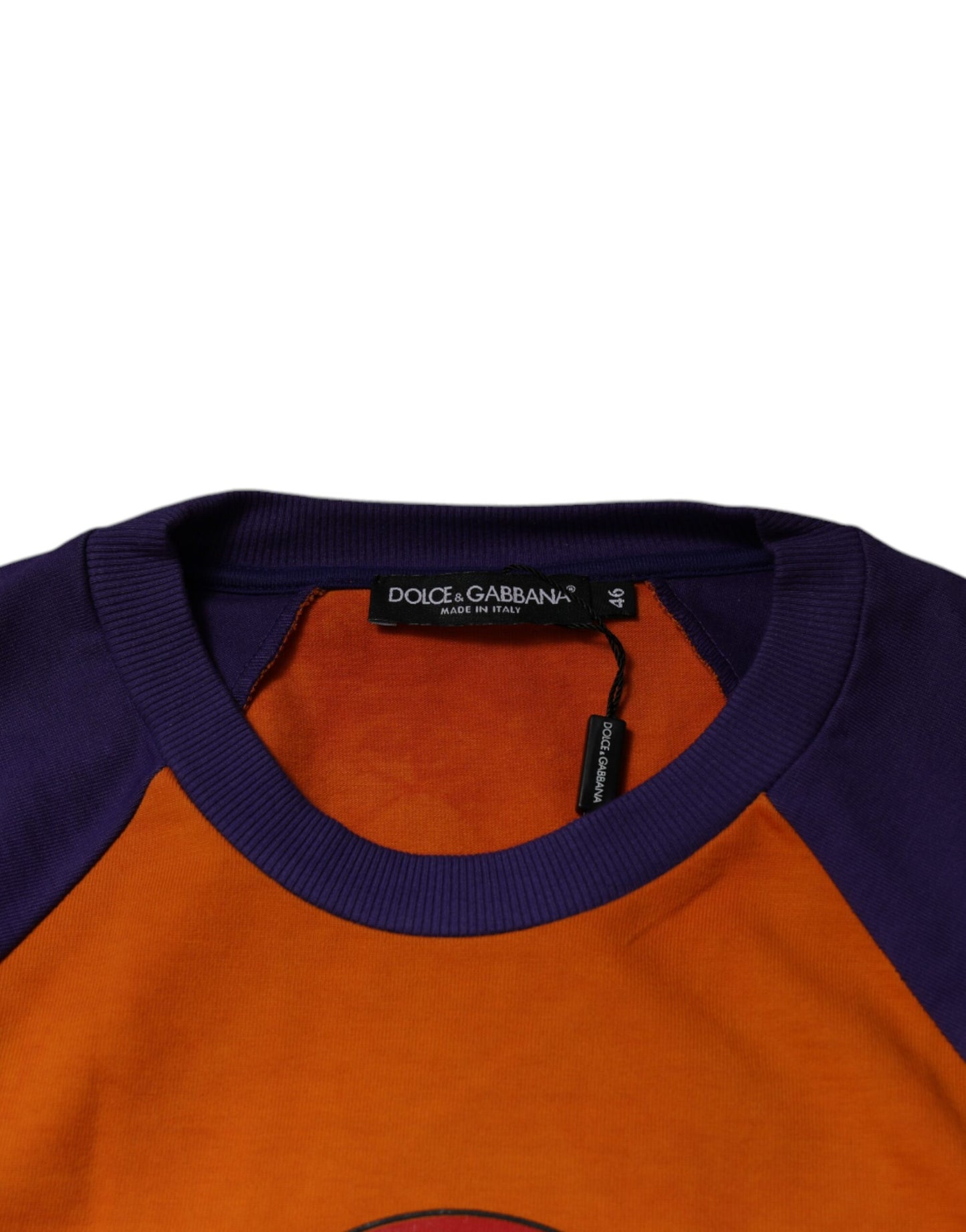 Dolce &amp; Gabbana – Orange-violettes T-Shirt mit kurzen Ärmeln und grafischem Print