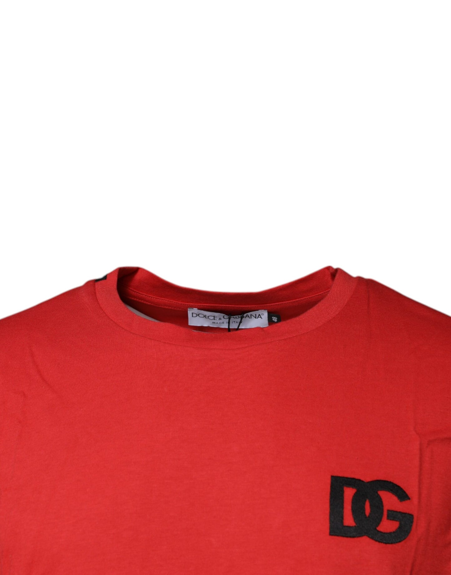 Dolce &amp; Gabbana – Rotes T-Shirt aus Baumwolle mit Rundhalsausschnitt und DG-Logo