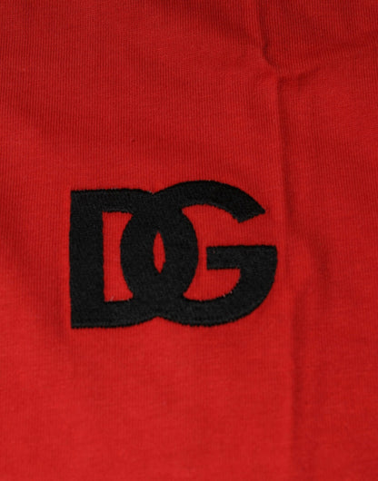 Dolce &amp; Gabbana – Rotes T-Shirt aus Baumwolle mit Rundhalsausschnitt und DG-Logo
