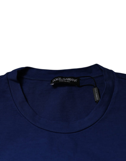 Dolce &amp; Gabbana – Blaues Baumwoll-T-Shirt mit Rundhalsausschnitt und grafischem Print