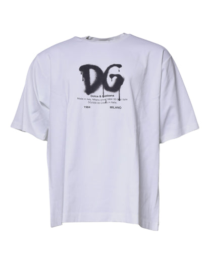 Dolce &amp; Gabbana – Weißes T-Shirt aus Baumwolle mit Rundhalsausschnitt und DG-Logo