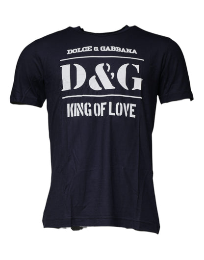 Dolce &amp; Gabbana Blaues D&amp;G King Of Love Baumwoll-T-Shirt mit Rundhalsausschnitt
