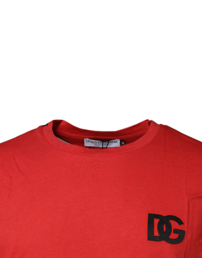 Dolce &amp; Gabbana – Rotes T-Shirt aus Baumwolle mit Rundhalsausschnitt und DG-Logo