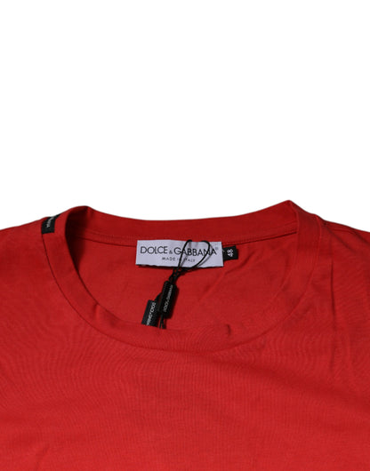 Dolce &amp; Gabbana – Rotes T-Shirt aus Baumwolle mit Rundhalsausschnitt und DG-Logo