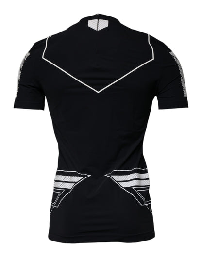 Dolce &amp; Gabbana – Schwarzes Nylon-T-Shirt mit Rundhalsausschnitt und grafischem Print