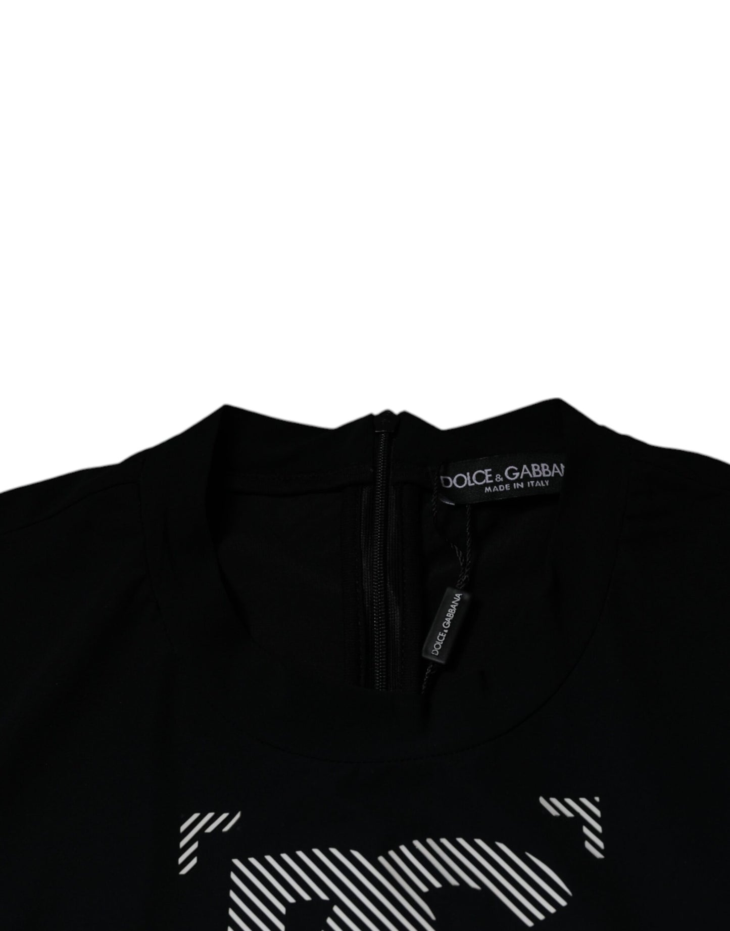 Dolce &amp; Gabbana – Schwarzes Nylon-T-Shirt mit Rundhalsausschnitt und grafischem Print