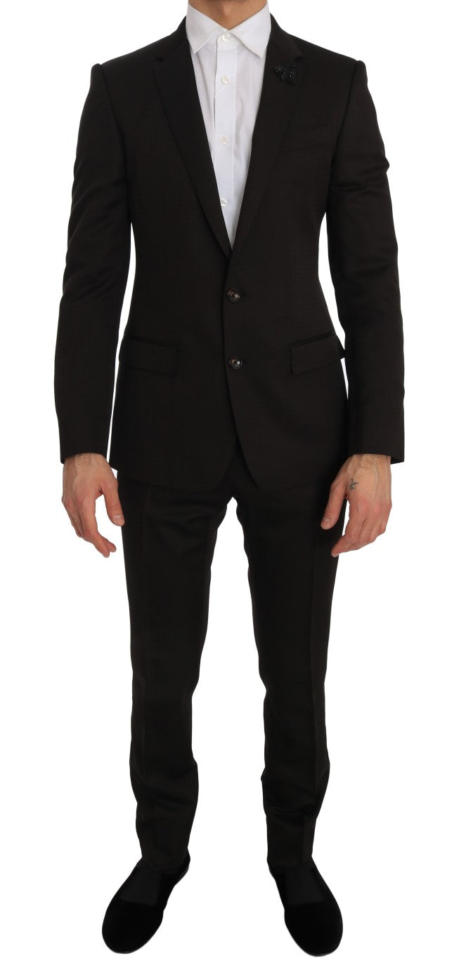 Dolce &amp; Gabbana Braune Woll-Slim-Fit-Jacke mit Kristallbiene MARTINI