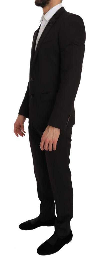 Dolce &amp; Gabbana Braune Woll-Slim-Fit-Jacke mit Kristallbiene MARTINI