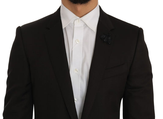 Dolce &amp; Gabbana Braune Woll-Slim-Fit-Jacke mit Kristallbiene MARTINI
