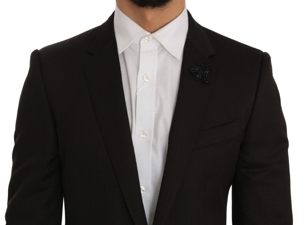 Dolce &amp; Gabbana Braune Woll-Slim-Fit-Jacke mit Kristallbiene MARTINI
