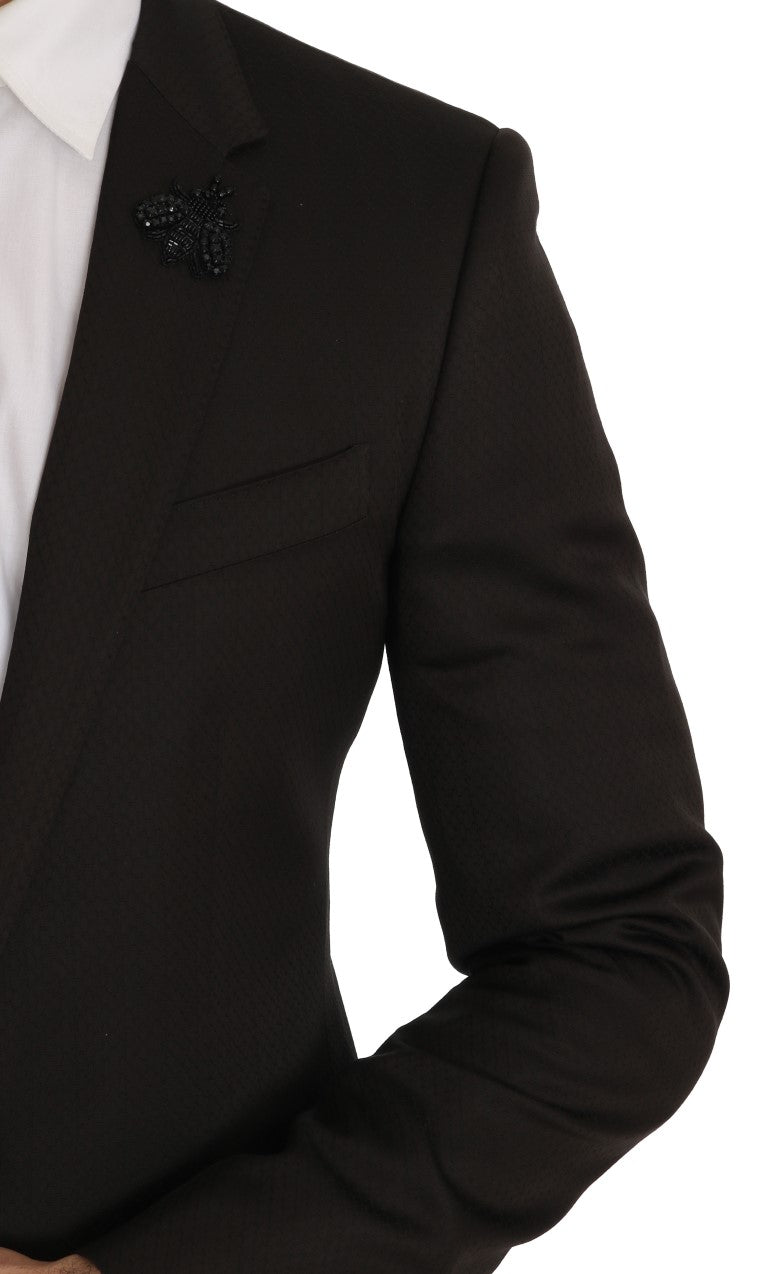 Dolce &amp; Gabbana Braune Woll-Slim-Fit-Jacke mit Kristallbiene MARTINI