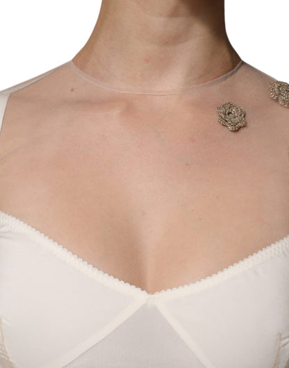 Dolce &amp; Gabbana – Weißes, transparentes Tüll-Bustier-Midikleid mit figurbetontem Schnitt