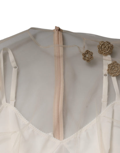 Dolce &amp; Gabbana – Weißes, transparentes Tüll-Bustier-Midikleid mit figurbetontem Schnitt