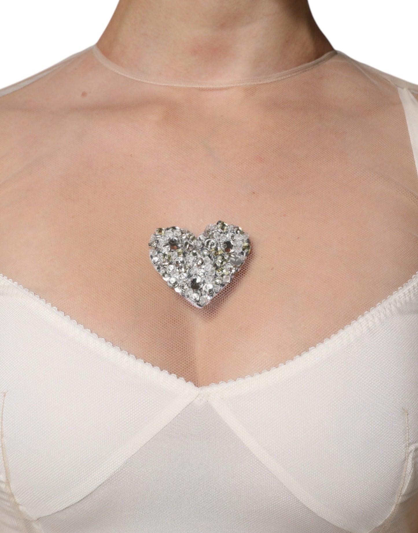 Dolce &amp; Gabbana – Weißes, transparentes Tüll-Bustier-Midikleid mit figurbetontem Schnitt