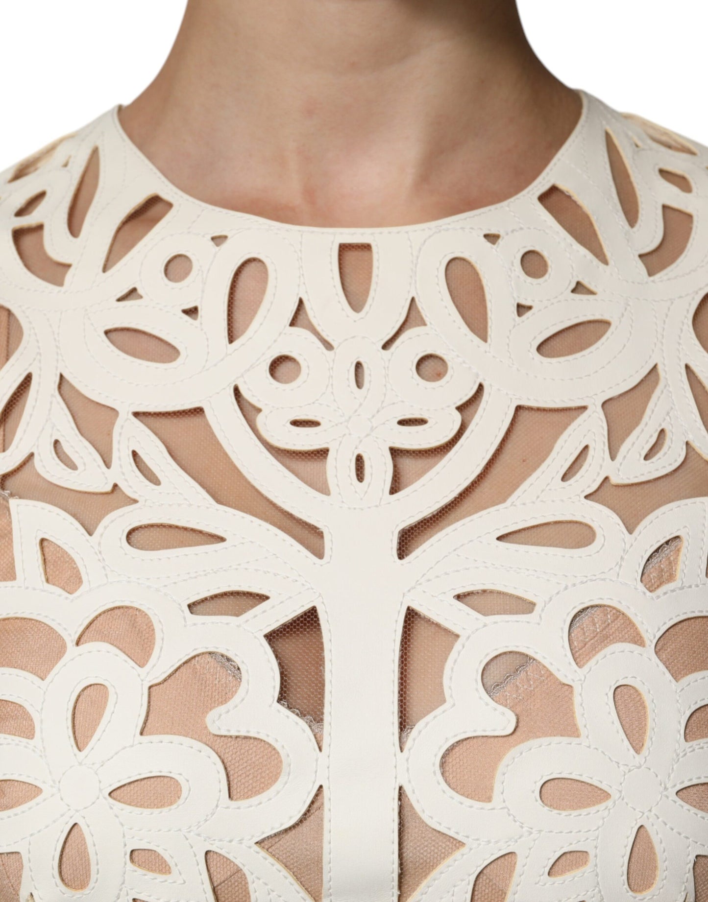 Dolce &amp; Gabbana – Ärmelloses Midikleid aus weißem Leder mit Cut-outs