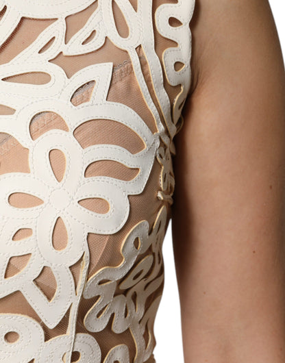Dolce &amp; Gabbana – Ärmelloses Midikleid aus weißem Leder mit Cut-outs