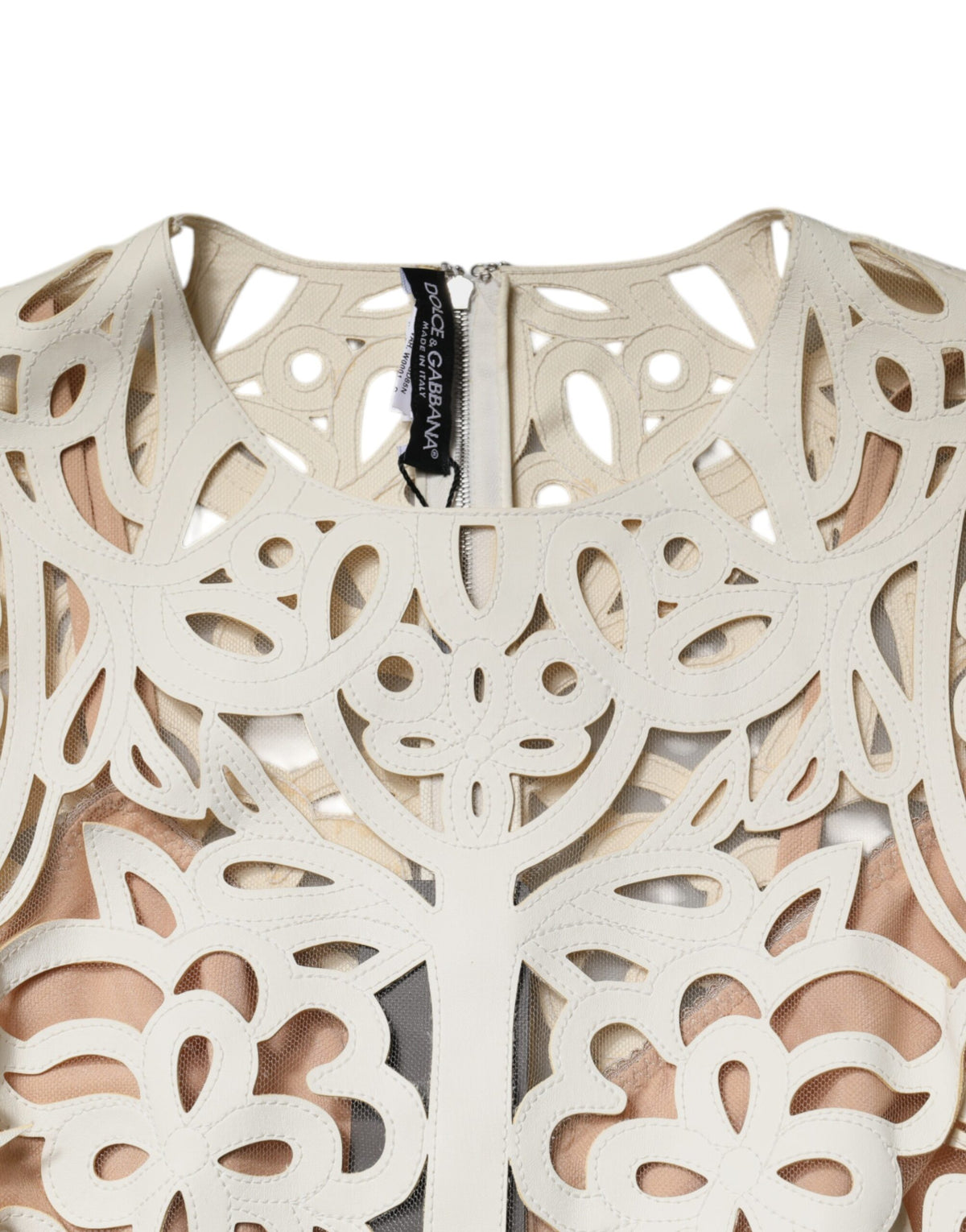 Dolce &amp; Gabbana – Ärmelloses Midikleid aus weißem Leder mit Cut-outs