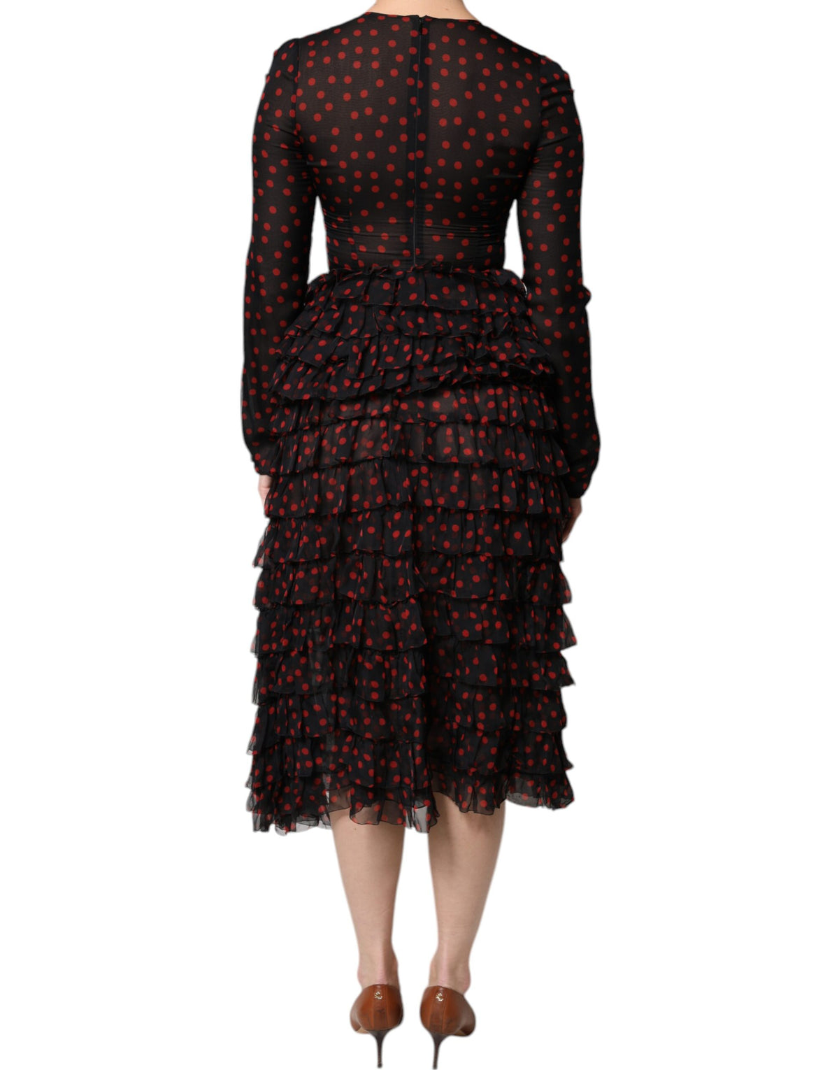 Dolce &amp; Gabbana – Midikleid aus Seide mit schwarzen und roten Punkten