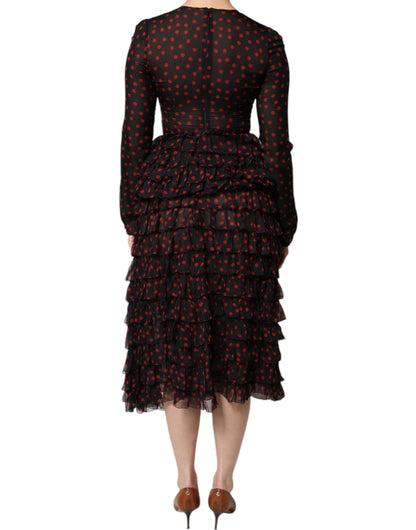 Dolce &amp; Gabbana – Midikleid aus Seide mit schwarzen und roten Punkten