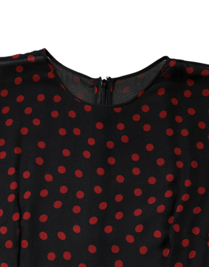 Dolce &amp; Gabbana – Midikleid aus Seide mit schwarzen und roten Punkten