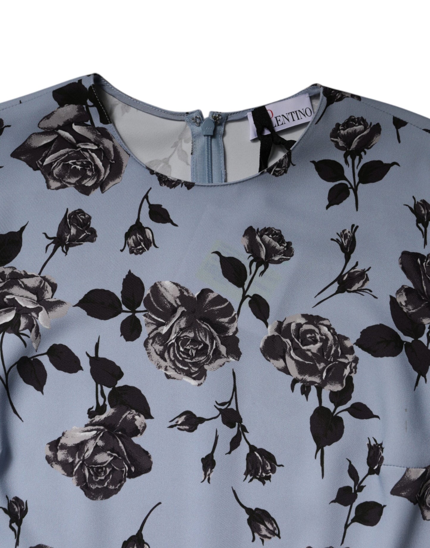 Valentino – Hellblaues, geblümtes Minikleid in A-Linie mit langen Ärmeln