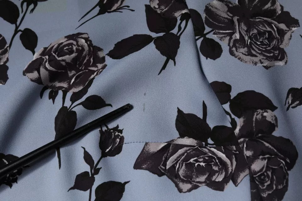 Valentino – Hellblaues, geblümtes Minikleid in A-Linie mit langen Ärmeln