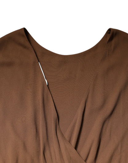 Fabiana Filippi – Braunes, ärmelloses Maxikleid in A-Linie mit tiefem V-Ausschnitt