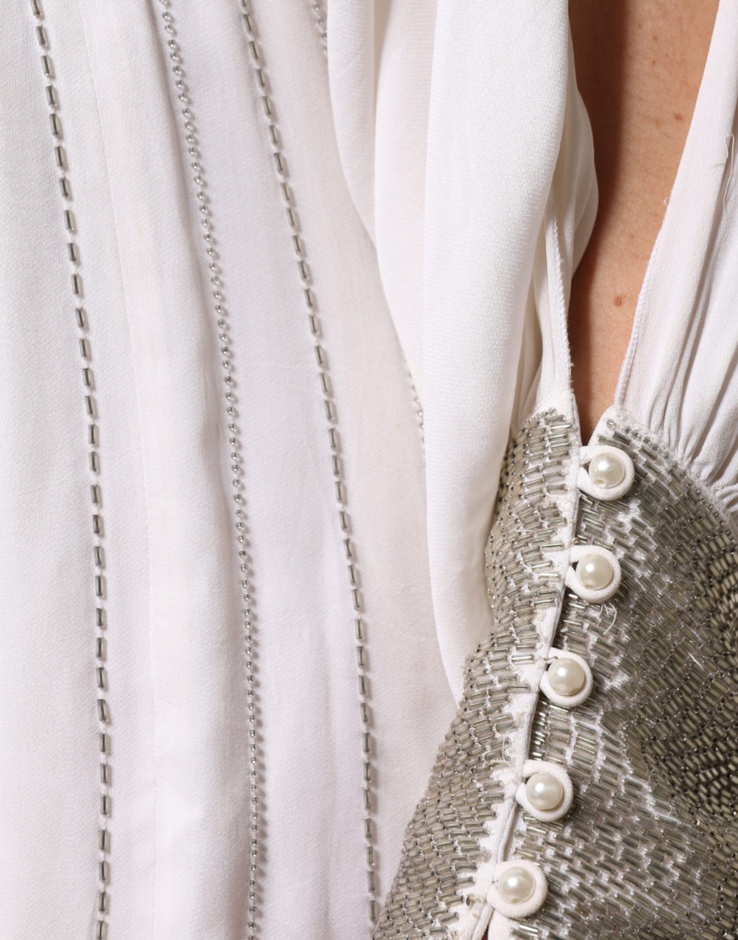 Christian Pellizzari – Langes Maxikleid mit Verzierung in Off-White