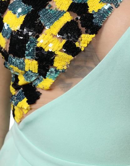 Elisabetta Franchi – Mintgrünes, langes Jumpsuit-Kleid mit einer Schulter