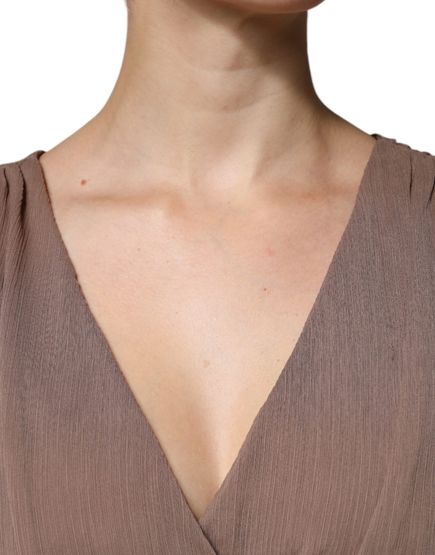 Peserico Braunes ärmelloses Maxikleid in A-Linie mit tiefem V-Ausschnitt