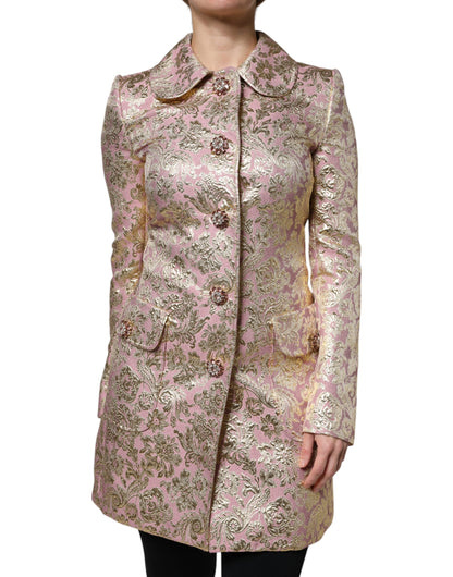 Dolce &amp; Gabbana – Manteljacke aus Jacquard mit Juwelenknöpfen in Metallic-Pinkgold