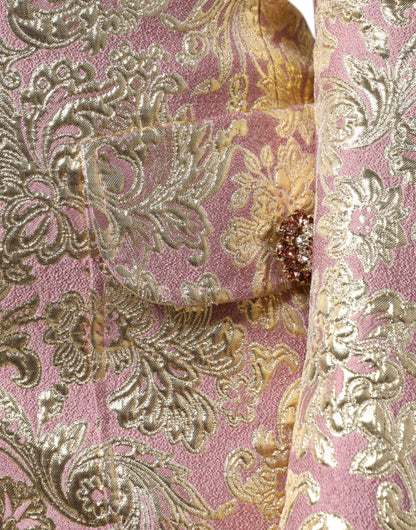 Dolce &amp; Gabbana – Manteljacke aus Jacquard mit Juwelenknöpfen in Metallic-Pinkgold