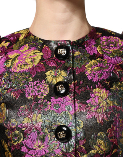 Dolce &amp; Gabbana – Kurze Jacquard-Jacke mit mehrfarbigem Blumenmuster