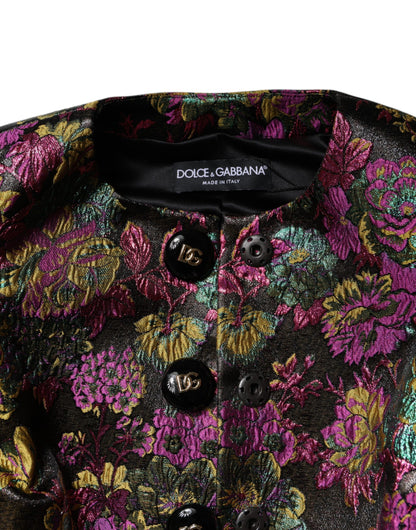 Dolce &amp; Gabbana – Kurze Jacquard-Jacke mit mehrfarbigem Blumenmuster