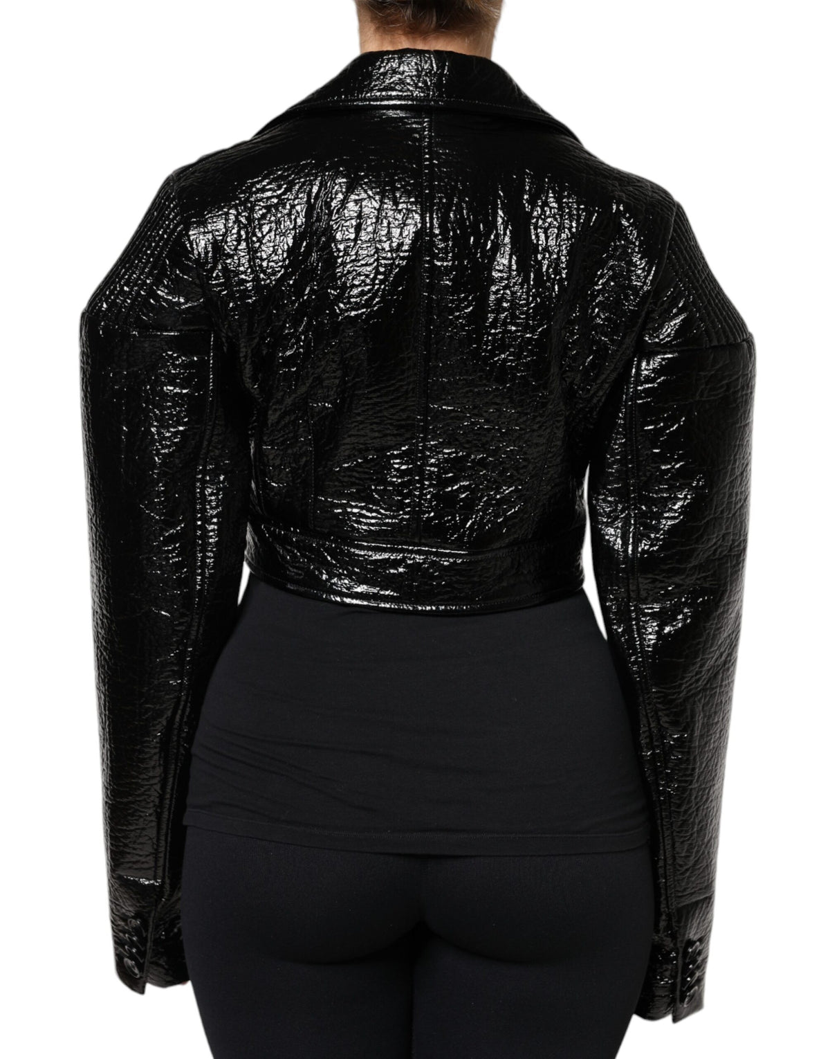 Dolce &amp; Gabbana – Schwarze, kurze, langärmlige Ledermanteljacke