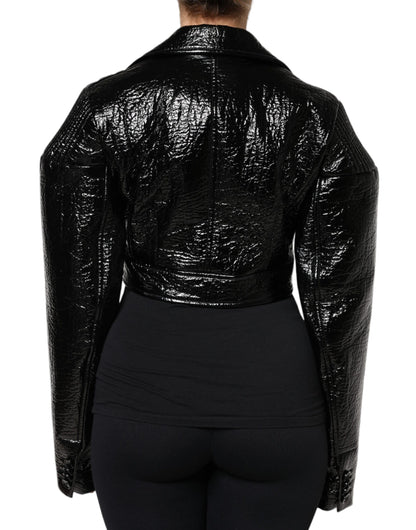 Dolce &amp; Gabbana – Schwarze, kurze, langärmlige Ledermanteljacke