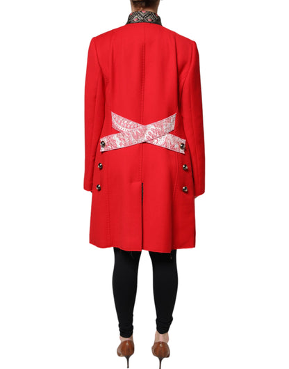 Dolce &amp; Gabbana Rote Jacquard-Trenchcoat-Jacke aus Wolle für Damen