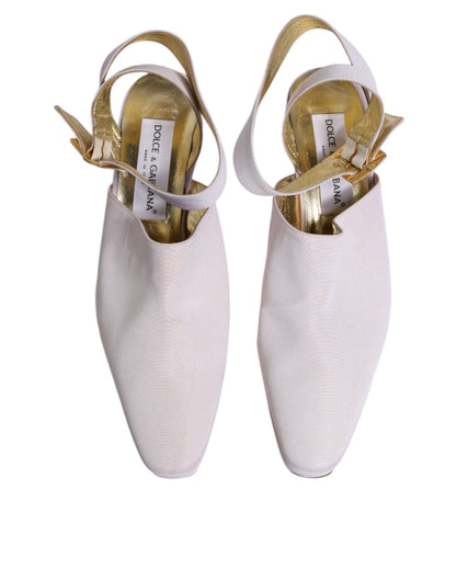 Dolce &amp; Gabbana – Slingback-Sandalen mit Blockabsatz in Off-White