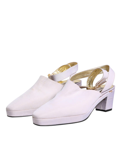 Dolce &amp; Gabbana – Slingback-Sandalen mit Blockabsatz in Off-White