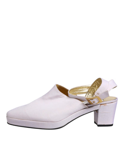 Dolce &amp; Gabbana – Slingback-Sandalen mit Blockabsatz in Off-White