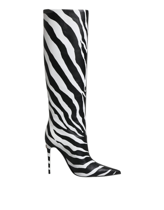 Dolce &amp; Gabbana Schwarz Weiß Zebra Heels Hohe Stiefel Schuhe
