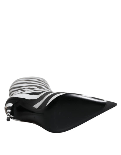 Dolce &amp; Gabbana Schwarz Weiß Zebra Heels Hohe Stiefel Schuhe