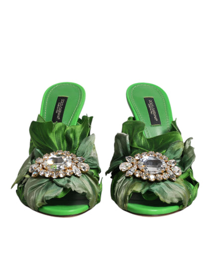 Dolce &amp; Gabbana Grüne Kristall-Slides KEIRA Sandalenschuhe