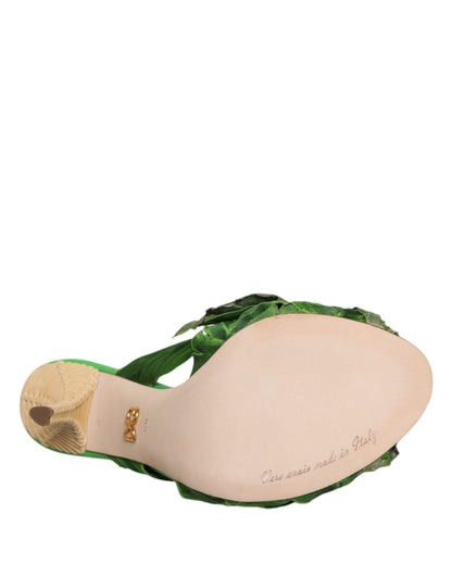 Dolce &amp; Gabbana Grüne Kristall-Slides KEIRA Sandalenschuhe