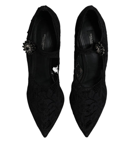 Dolce &amp; Gabbana – Mary-Jane-Pumps mit schwarzer Spitze und Kristallen